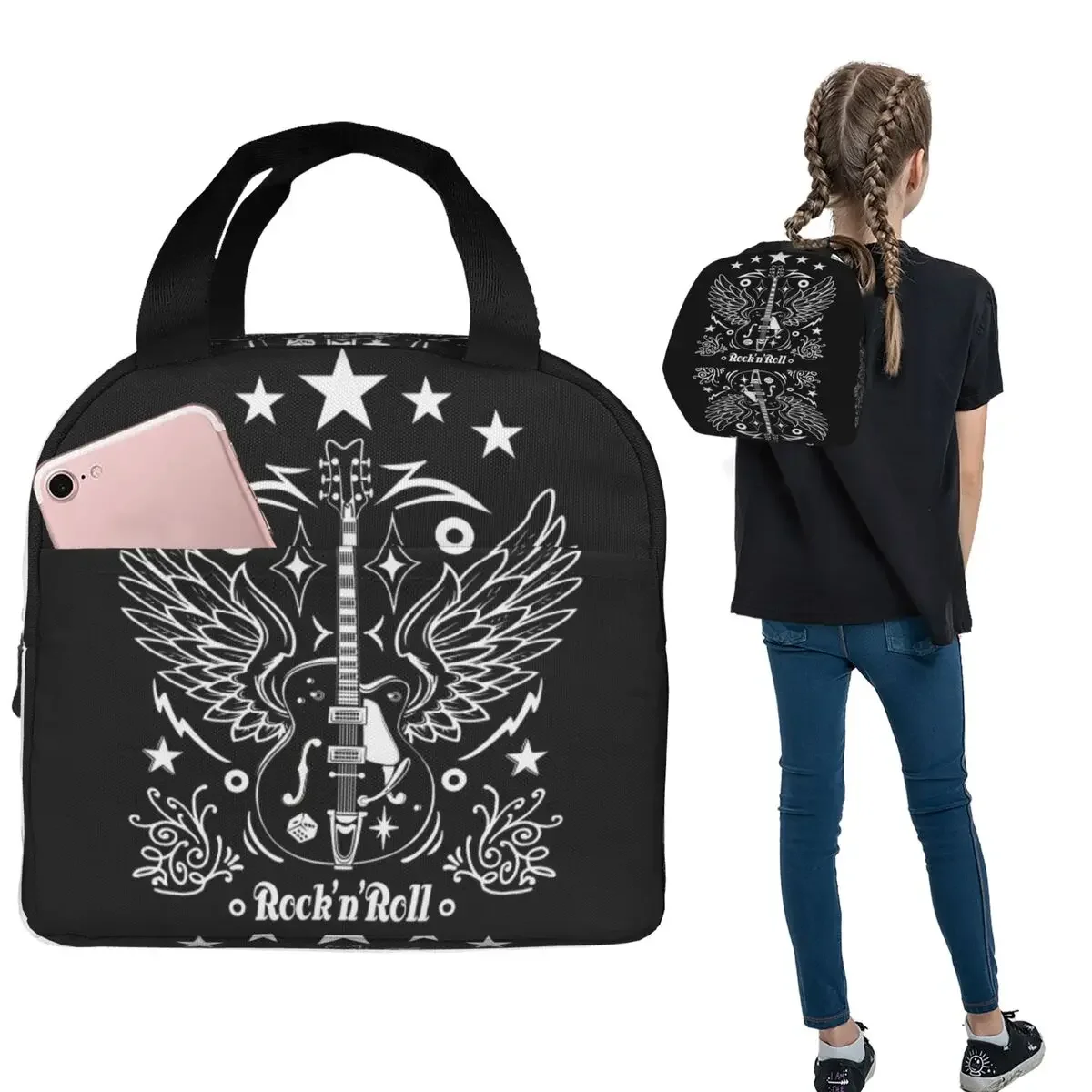 

Изолированная сумка для обеда Rockabilly Guitar Rockers Rock N Roll Wings для женщин и детей, портативная термосумка для еды