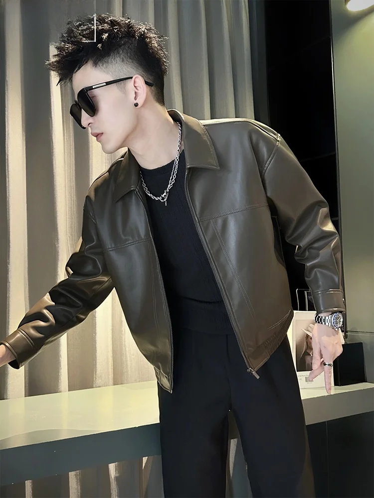 

Casual Sle Men's ort Jaet Outerwear Leather irt Trendy Brand Autumn Winter New High End Faionable Warmth Zipper Clo...