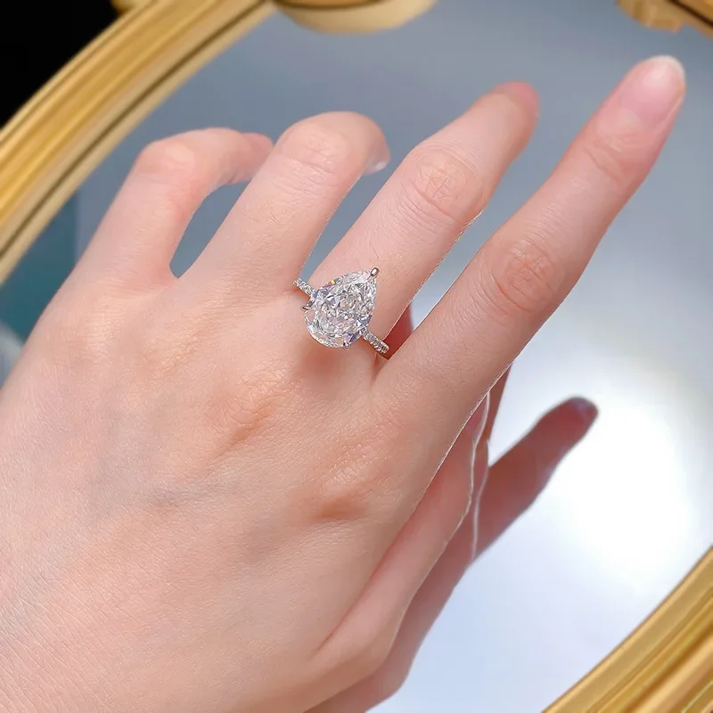 Handmade Pear Cut 6ct Moissanite Diamond Ring Real 925 Sterling Silver Party Wedding Band Rings for Women Engagement Jewelry