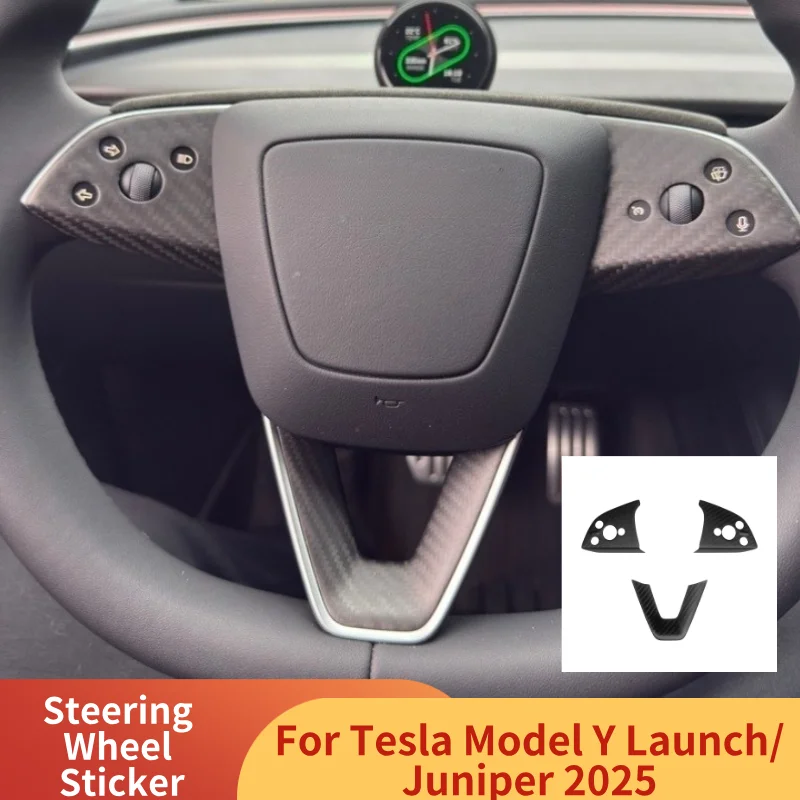 

3pcs Steering Wheel Sticker for Tesla Model Y Launch/Juniper 2025 100% Rear Carbon Fiber Panel Cover Interior Car Accessories