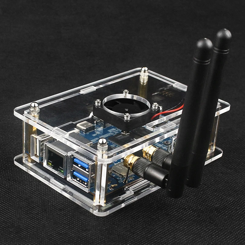 Caso acrílico para laranja pi 5/5b, concha transparente, antena de suporte, ventilador, dissipador de calor, fonte de alimentação