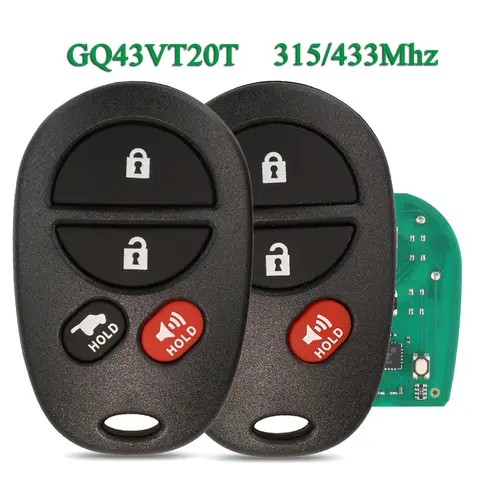 jingyuqin GQ43VT20T 315Mhz/433Mhz 3/4 버튼 토요타 타코마 툰드라 하이랜더 세쿼이아 시에나 2008-2012 스마트 리모컨 자동차 키
