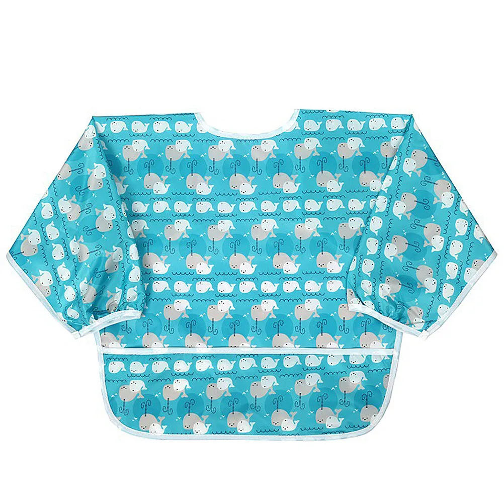 2Pcs Baby Waterproof Aprons Long Sleeve Kids Eating Aprons Baby Food Clothes Random Color Random Pattern Size L Reusable Easy