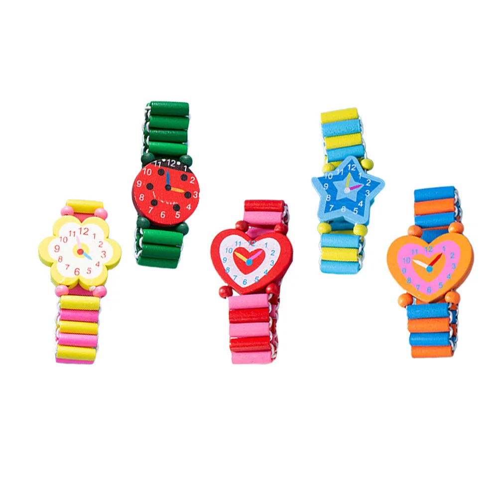 5Pcs Baby Watch Toy Cartoon Watch Kids Educational Plaything (colore casuale) Kids Watch Toy orologio in legno