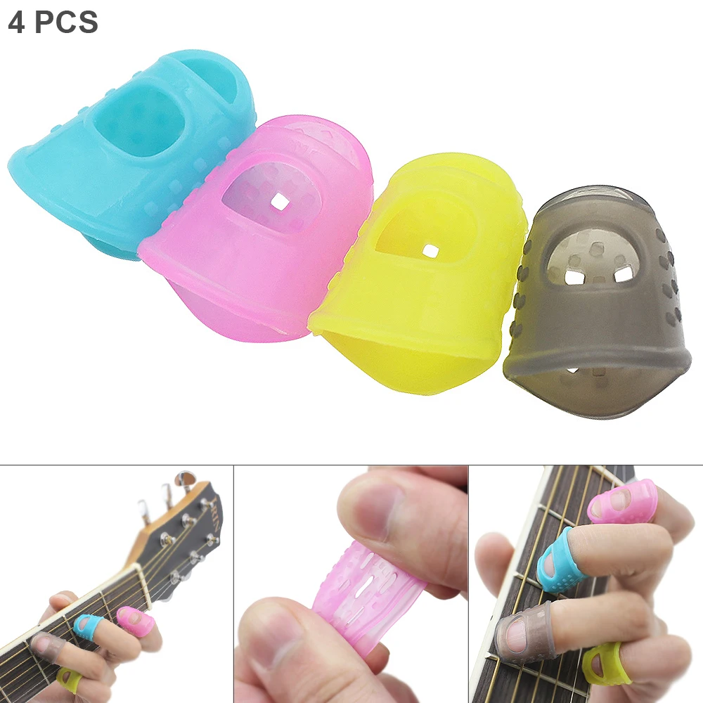 4pcs/set Silicone Guitar Fingertip Protectors Cover Pressed String Finger Guard for Guitar Ukulele Banjo Mandolin  Accessories