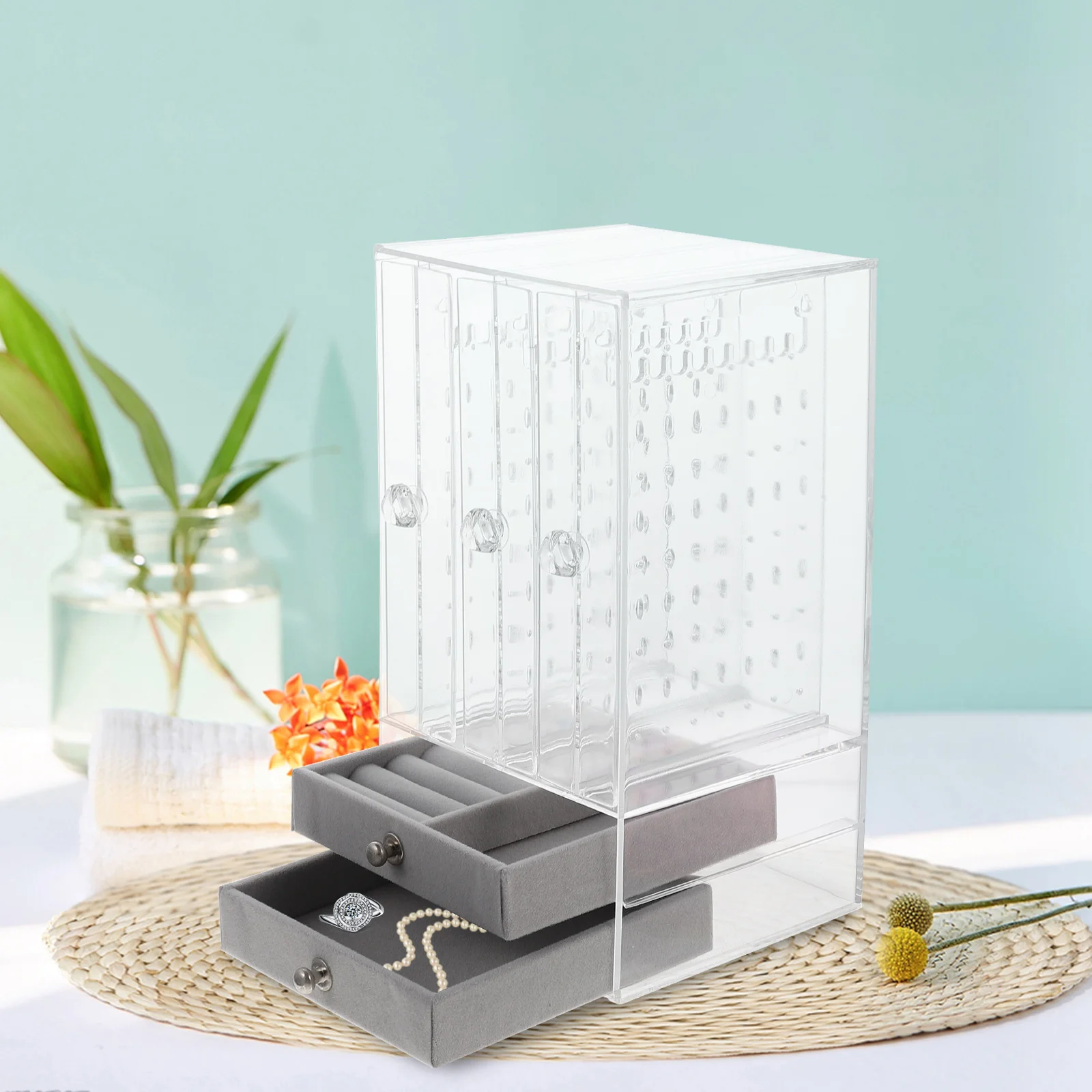 

Double Layer Transparent Jewelry Display Box Earring Necklace Storage Stand Organizer Case For Store Home Trade Shows Clear