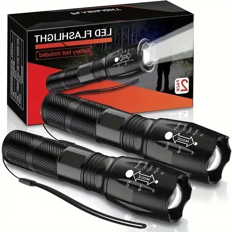2 Pack LED Flashlight Powerful High Lumens Small Flashlights Zoomable Mini Tactical Flash Light for Home Emergencies Camping