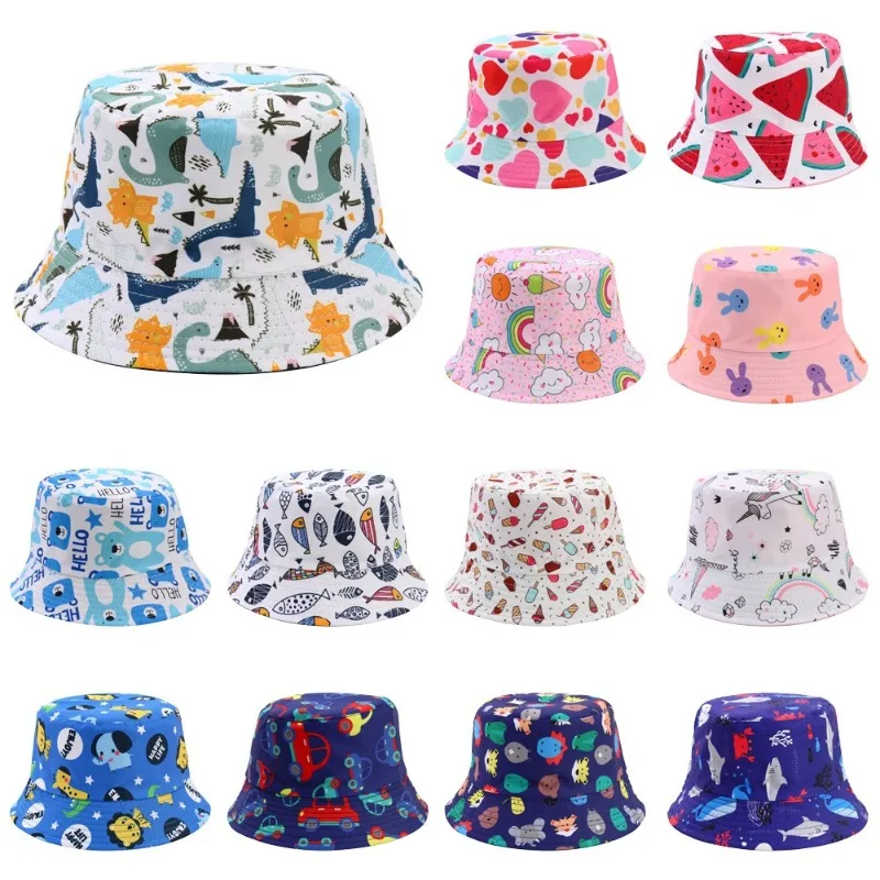 Double Sided Baby Bucket Hat Cute Unicorn Embroidered Cartoon Animals Children Boys Girls Fisherman Caps Outdoor Kid Sun Hat