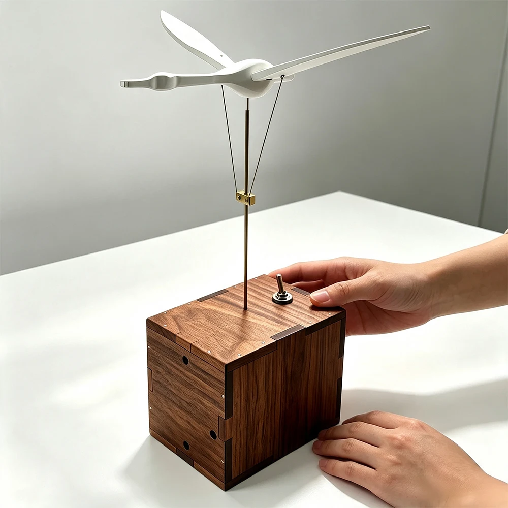 Handcrafted Wooden Bionic Flying Swan Automaton, Kinetic Sky Art, Dynamic Wing Lifelike Motion Mechanical Home Desktop Ornament