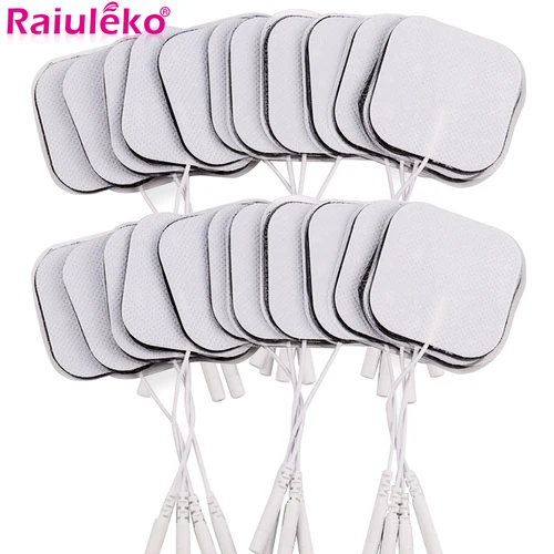 Almohadillas de electrodos para Estimulador muscular nervioso TENS EMS, parche masajeador de Gel para electrodos, máquina de fisioterapia, enchufe de 2mm, 20/100p, 5x5cm