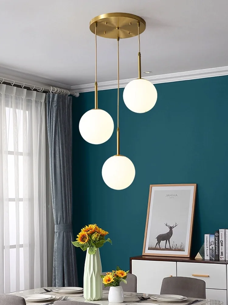 Modern White Glass Ball Pendant Lamp Indoor Led Ceiling Restaurant Bedroom Pendant Lamp Decoration Bedhead Pendant Lamp Package