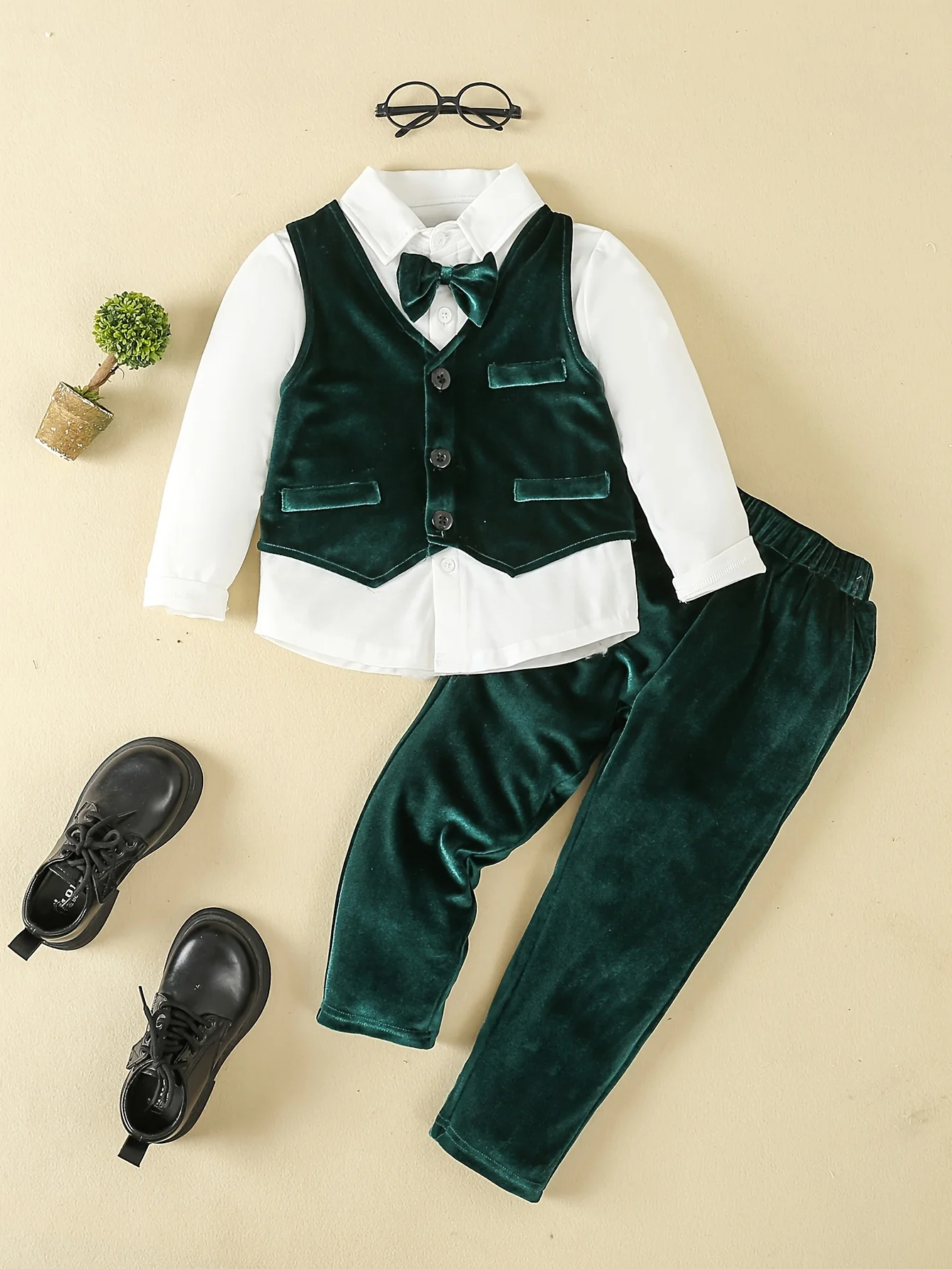 Men\'s and children\'s gentlemen\'s velvet three piece suit vest+shirt+pants