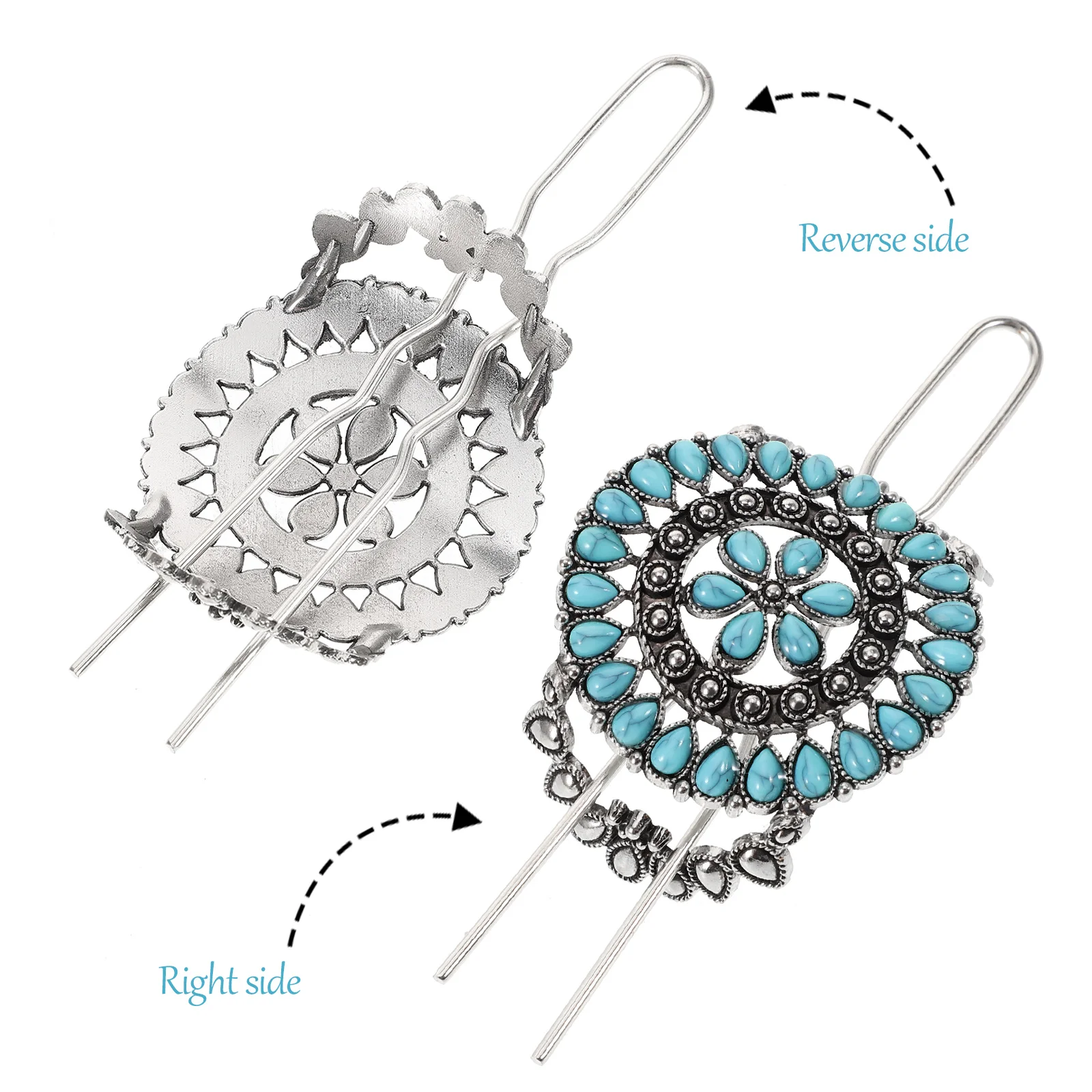 

Retro Hairpin Vintage Headdress Turquoise Fork Headgear Zinc Alloy Asian Pins Women Hair Accessory Unique Design Easy Wear