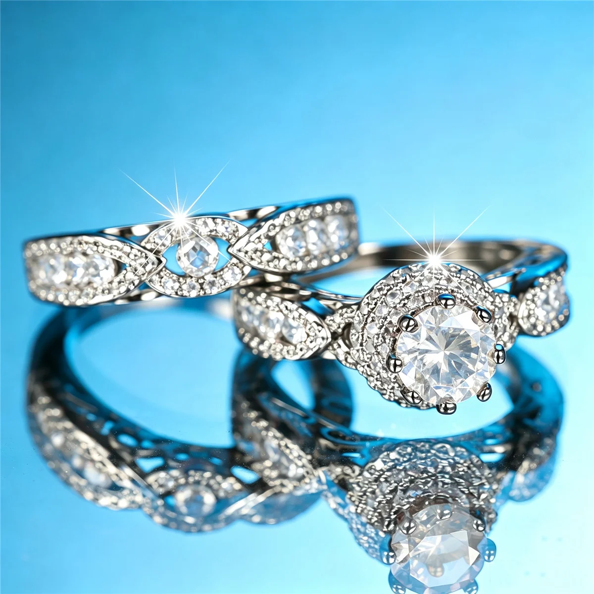 High Quality Female Big Zircon Stone Ring Set Fashion Luxury Silver Color Bridal Wedding Promise Love Jewelry For Women