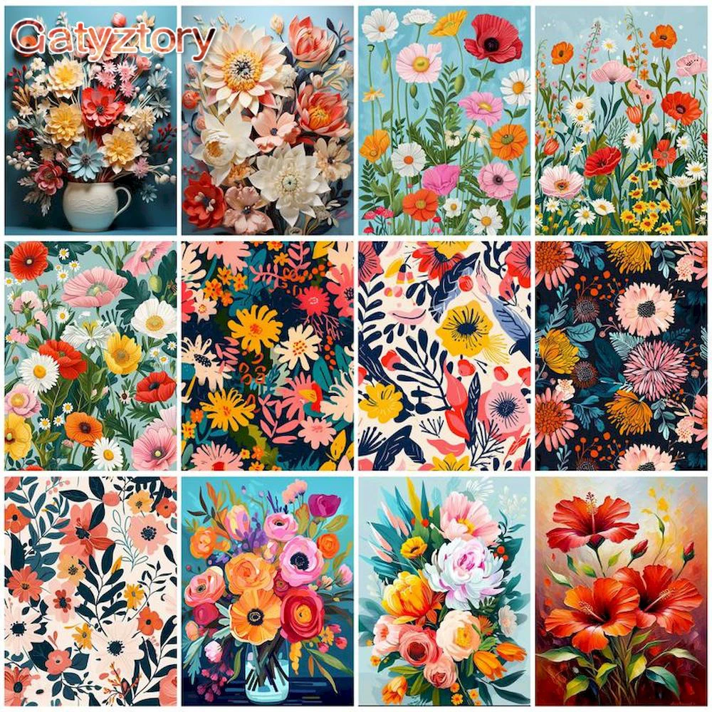 

CHENISTORY 50x65cm DIY Pictures By Number Flowers Kits Handpainted Coloring By Numbers On Canvas For Adults Home Decoration