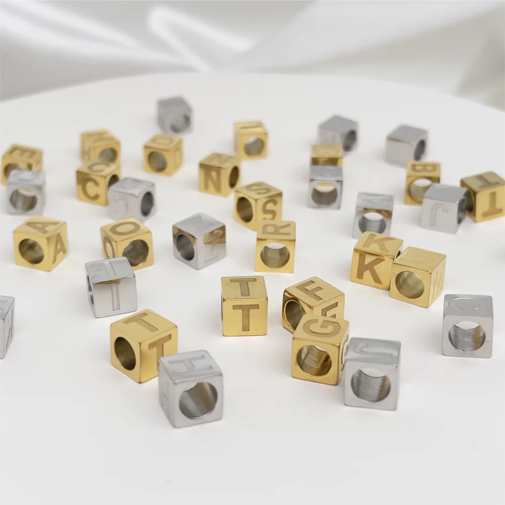 26pcs A-Z Letter Beads Square Stainless Steel Beads Jewelry Making