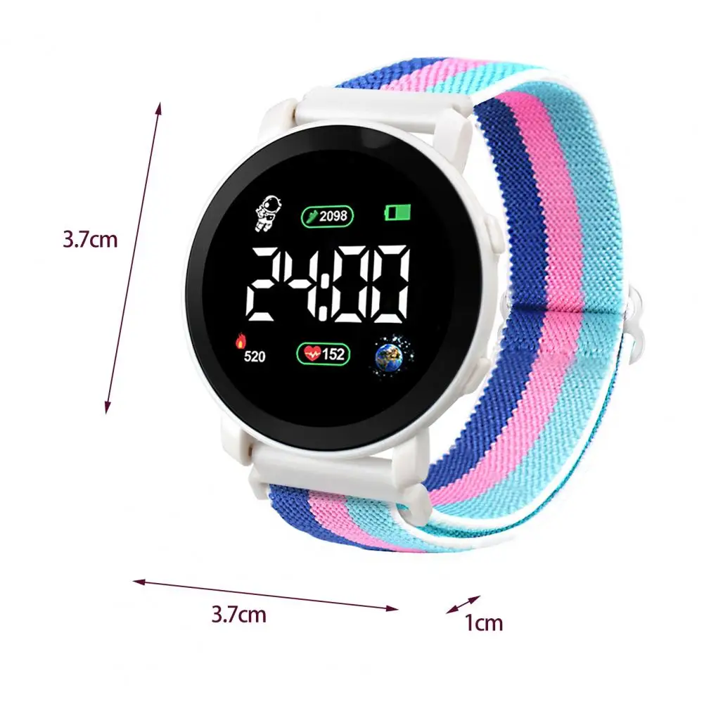 LED Electronic Watch Elastic Band Luminous Round Dial Adjustable Time/Date Display Braided Electronic Digital Wrist Watch