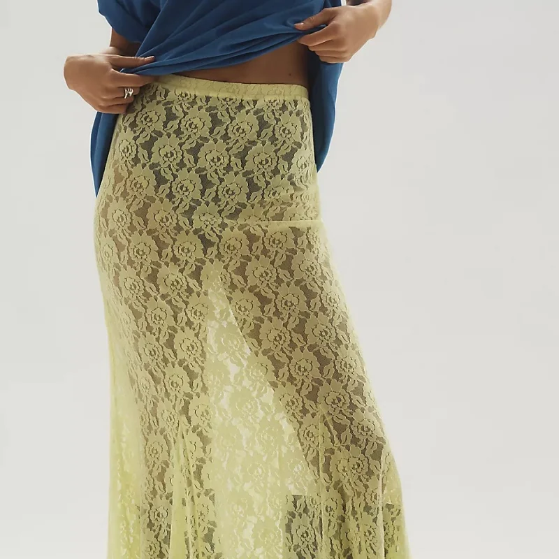 

Женские прозрачные кружевные юбки с цветочным принтом и эластичной резинкой на талии, прозрачная длинная юбка, повседневная уличная одежда