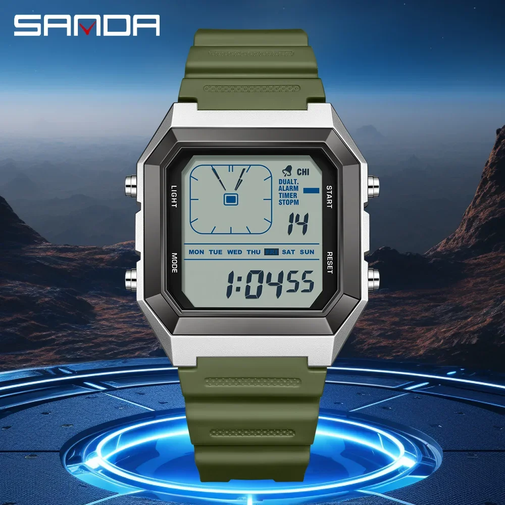 SANDA 6307 New Men's LED Electronic Watch Waterproof Sports Alarm Clock Multi Functional Student Fashion Electronic Watch Gift