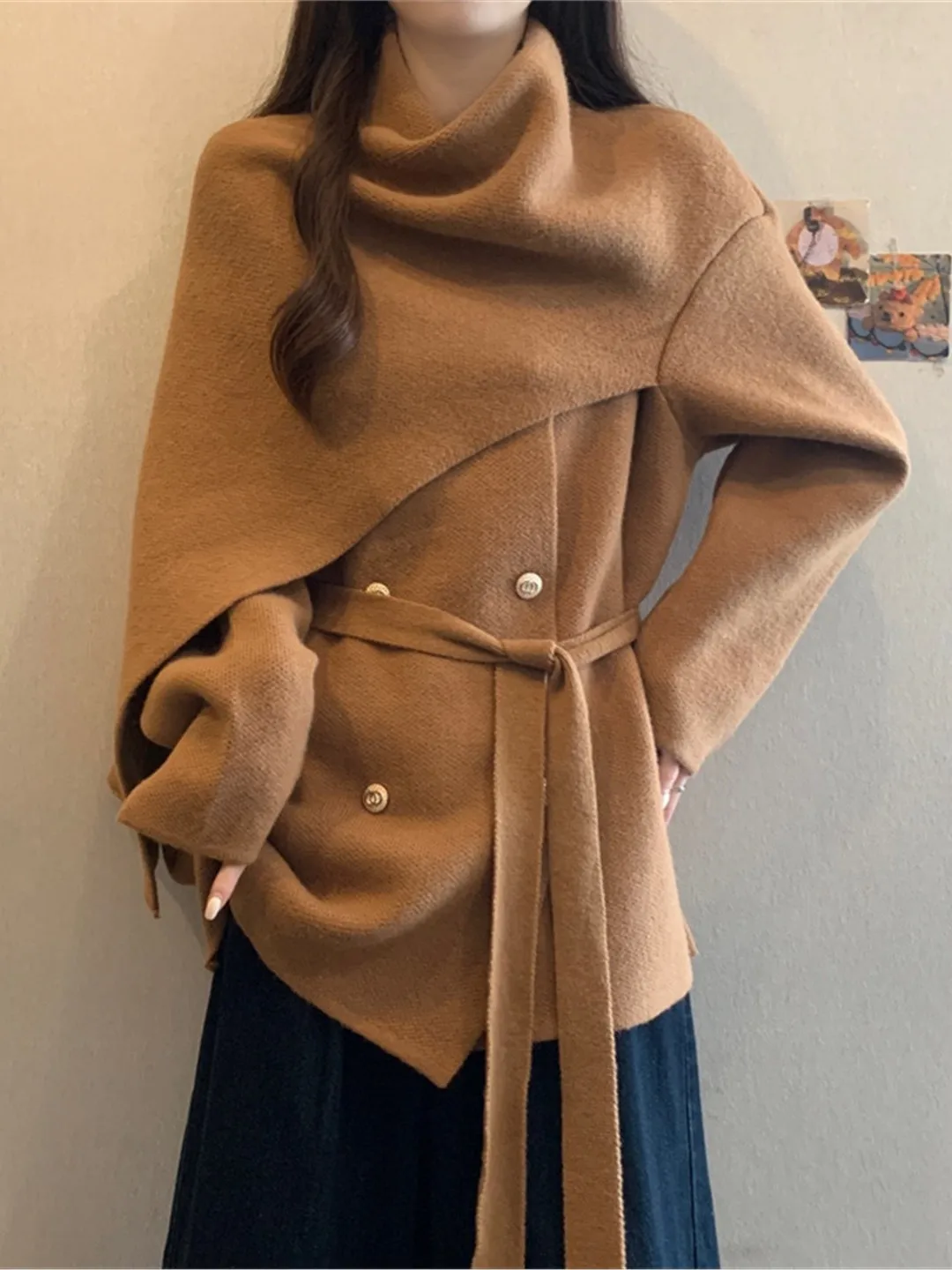 

Ele Wrap oulder Knitted Sweater Women's plus Size Design Sensation Waist Inward Autumn Faion Small Fraance Sle