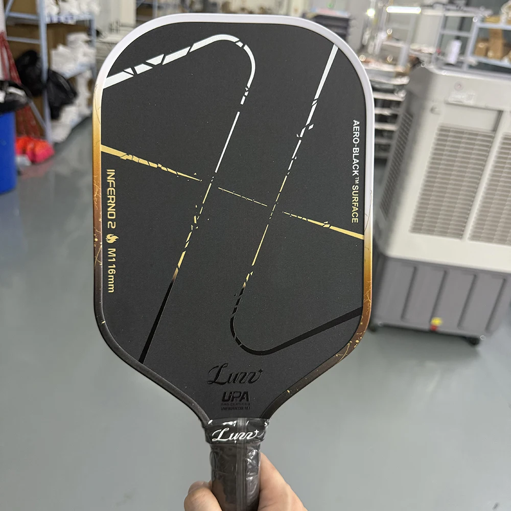 Luzz Inferno 2.0 Aero Black M1 16mm Elongated Pickleball Paddle MPP Core Emery Carborundum Durable Rough Grit Surface