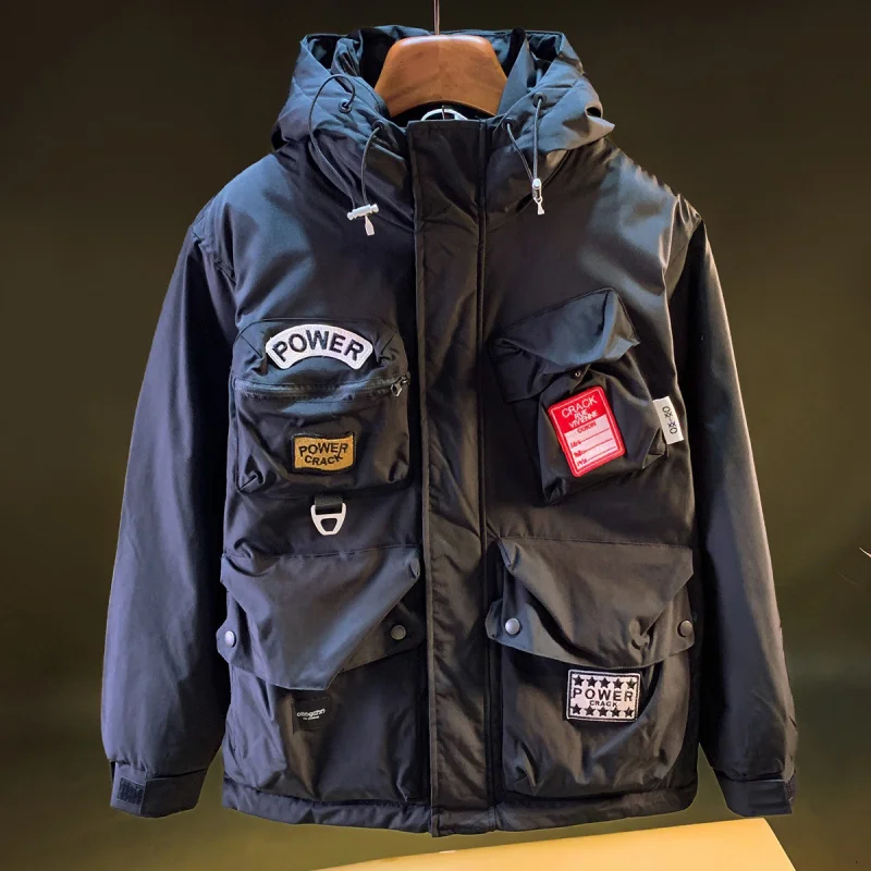 

Multi pocket workwear outdoor down jacket men's winter oversized loose hooded windproof and warm jacket