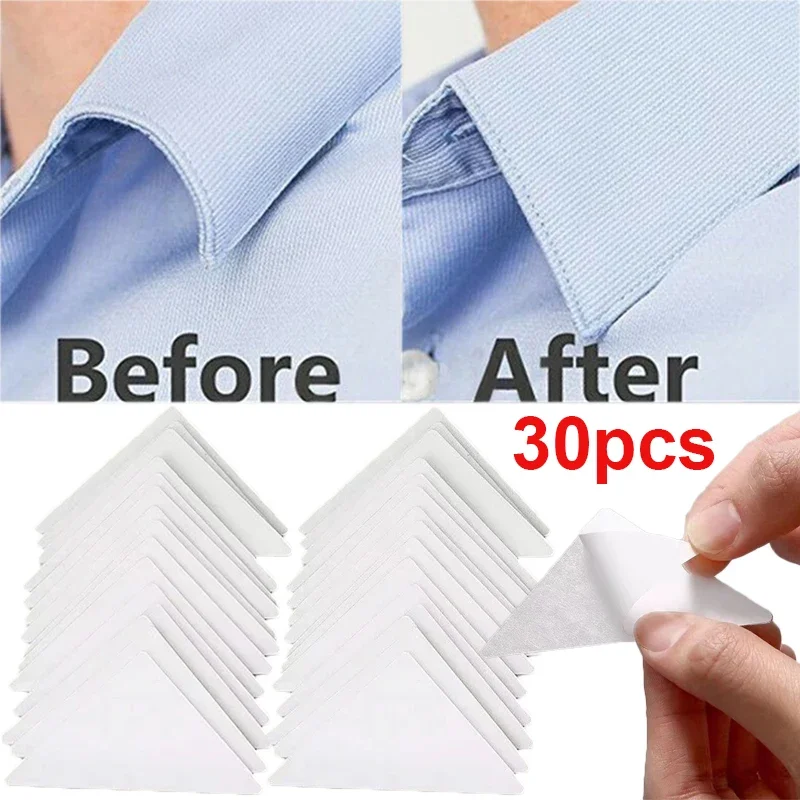 30pcs/box Collar Sticker Shirts T-Shirt Stand Collar Shaper Anti-roll Fixed Pads Adhesive Pad Invisible Sticky Stickers Fastener