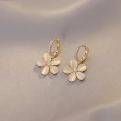 New Fashion Crystal Zircon Flower Earrings For Women Shiny Rhinestone Leaves Tassel Long Earrings Versatile Party Jewelry Gift