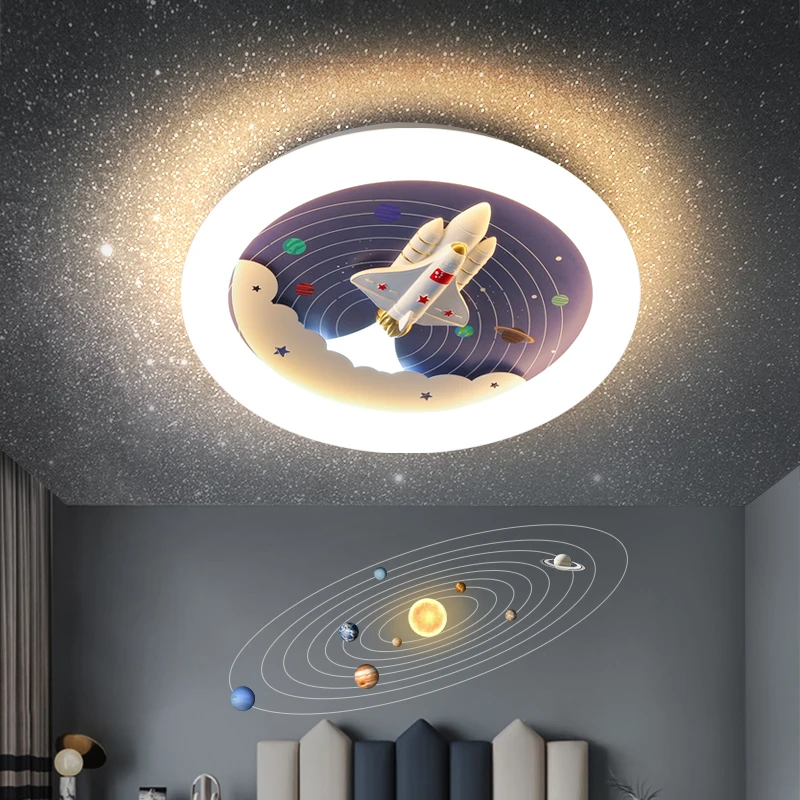 

Cartoon Space Rocket Led Ceiling Lights Children Room Boys Bedroom Study Baby Kids Chandelier Planet Moon Airplane Ceiling Lamp