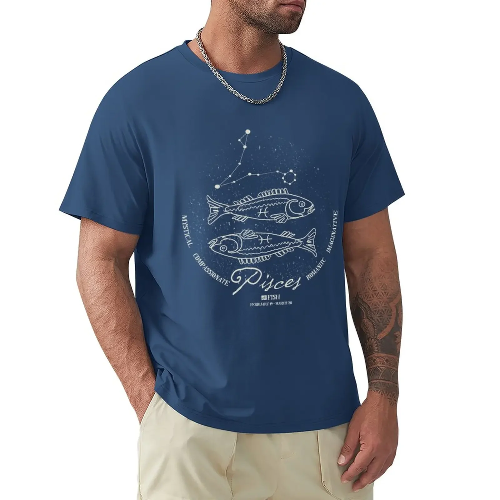 Blue Zodiac Series - Creative Pisces T-Shirt funnys heavyweights men clothes