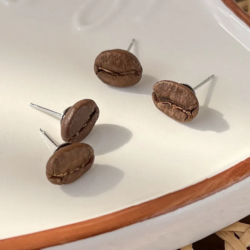 Coffee Bean Stud Earrings Handmade Real Bean Sweet Girly Artistic Unique Fun Lightweight Durable for Women Daily Wear
