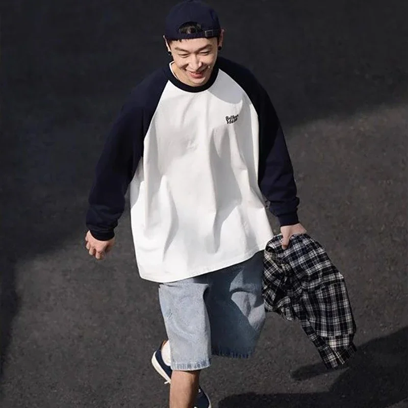 LIBIELIY موضة س الرقبة تقسم رسالة مطبوعة تي شيرت غير رسمي ملابس للرجال 2025 ربيع جديد فضفاض الكورية القمم كل مباراة المحملة Sh #5