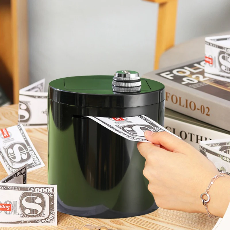 Plastic unbreak Password Lock Piggy Bank Can Be Stored, Adult Piggy Bank, Children's Boy Girl Gift, Metal Oval Money Jar