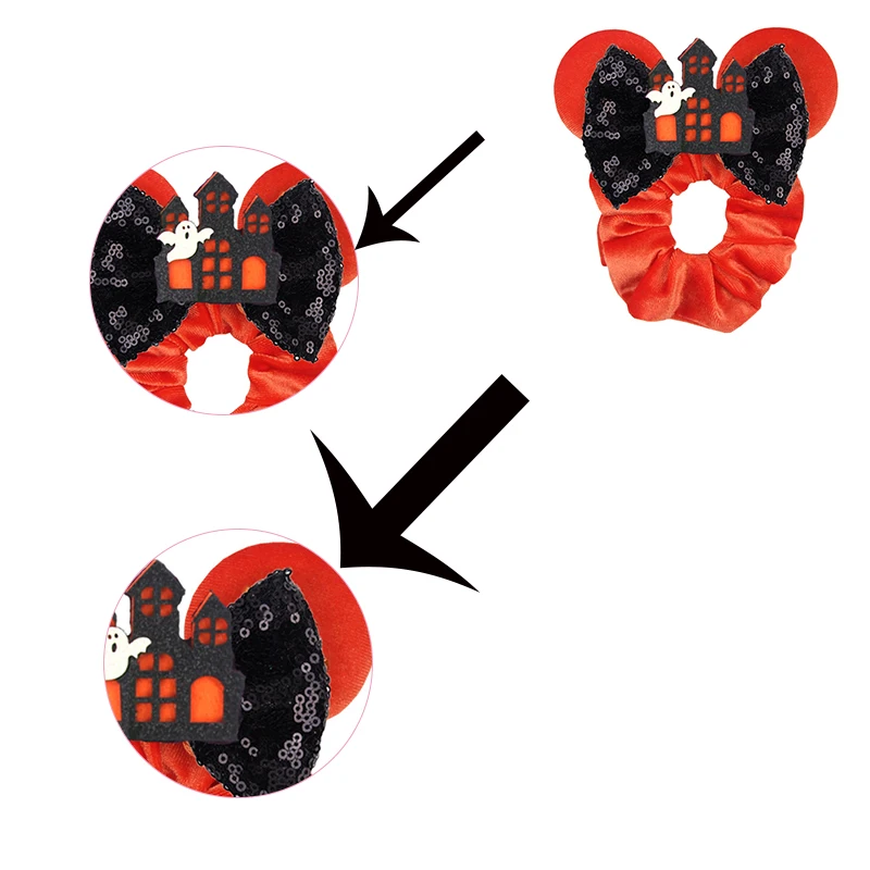ديزني آذان هالوين توك شعر المخملية العصابات الشعر للفتيات الترتر الانحناء رباط رأس مطاطي النساء الاطفال حفلة Diy بها بنفسك اكسسوارات