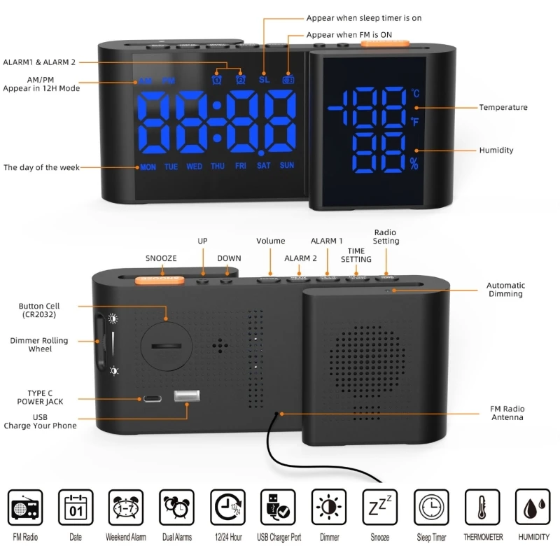 Modern S Electronic Alarm Clock Featurings Temperature Humidities Display