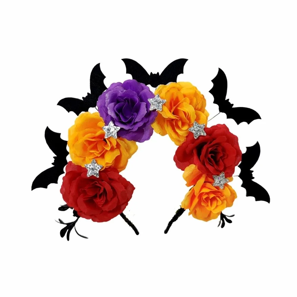 

Exaggerated Skull Head Headband Halloween Decor Colorful Halloween Hair Hoop Simulation Bat Funny Gothic Flower Hairband Cosplay