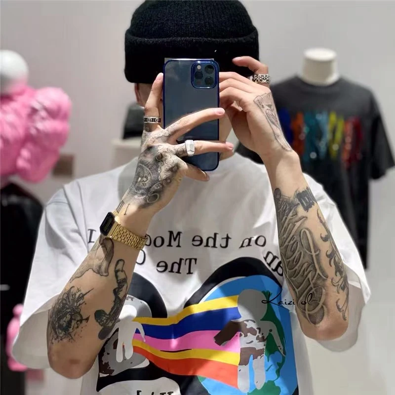 CPFM.XYZ High Quality 3D Foam Printed Short Sleeve Summer High Street American Loose Casual T-shirt Vintage Top Oversize Cotton