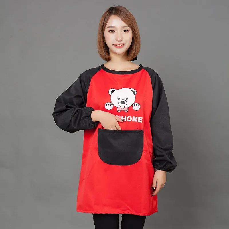 Korean version waterproof apron long sleeve kitchen oil protective overalls adult lovely work clothes female autumn and winter