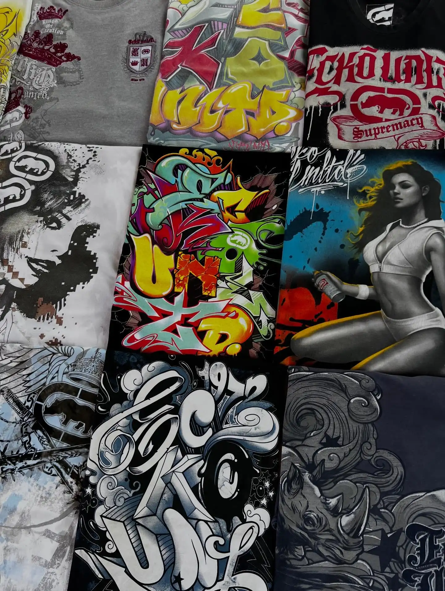 

Rhino Various Printing Cotton Short Sleeve Man American ECKO Style Street Y2K Skateboard Boy T-shirt