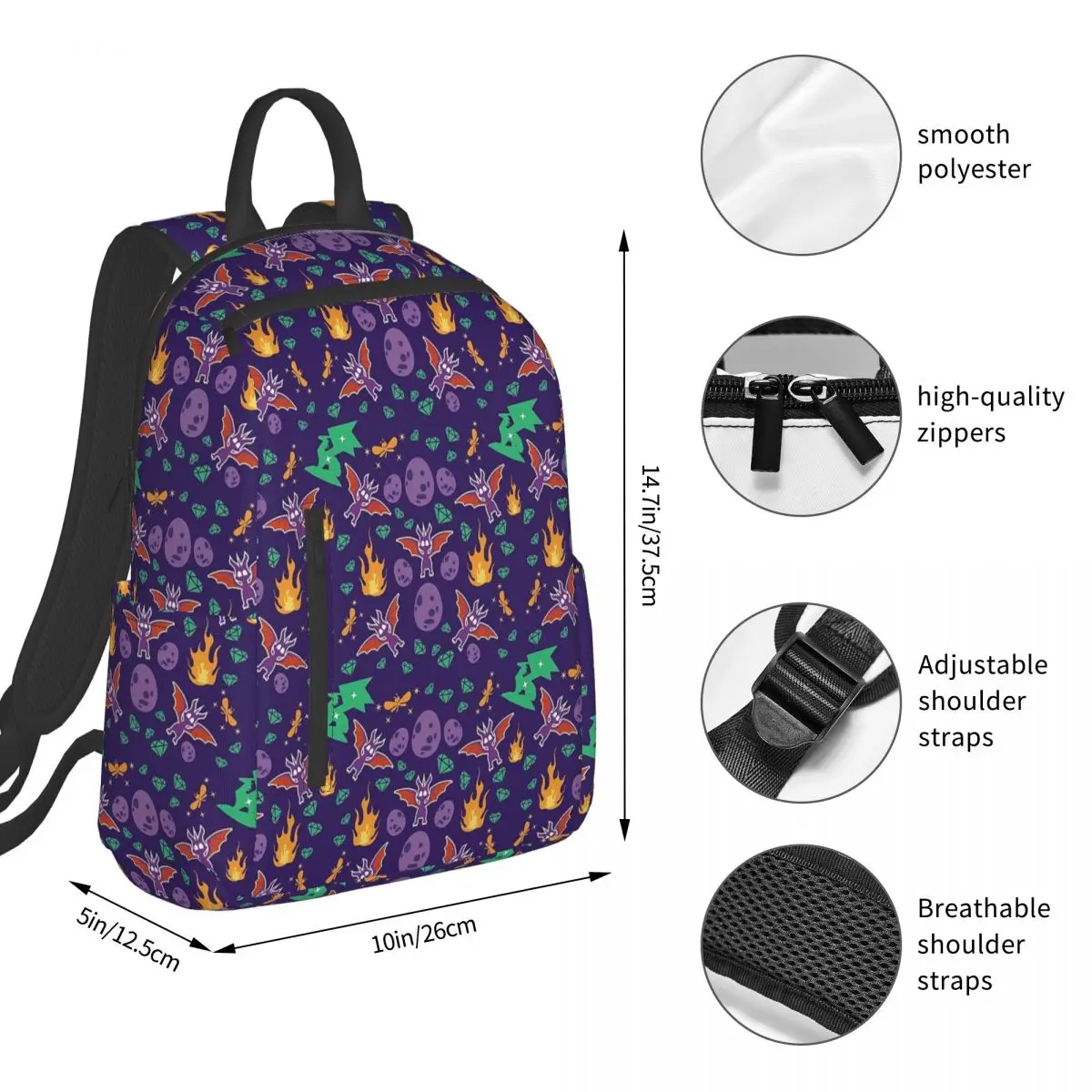 Spyro Pattern Backpack Student Boys Girls BookBag Children School Bag Computer Shoulder Bags for Men Women