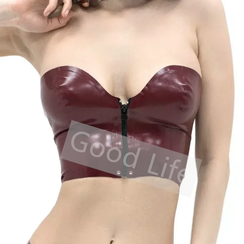 

Женский сексуальный топ из натурального латекса ручной работы, резиновый сексуальный мягкий бюстгальтер, латексное нижнее белье, латексный облегающий топ с молнией спереди
