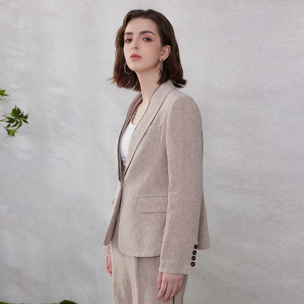 K1186WK1187W 100% Linen Formal Women Blazer And Pants Set Women Suits Office Formal Women\'s Clothing