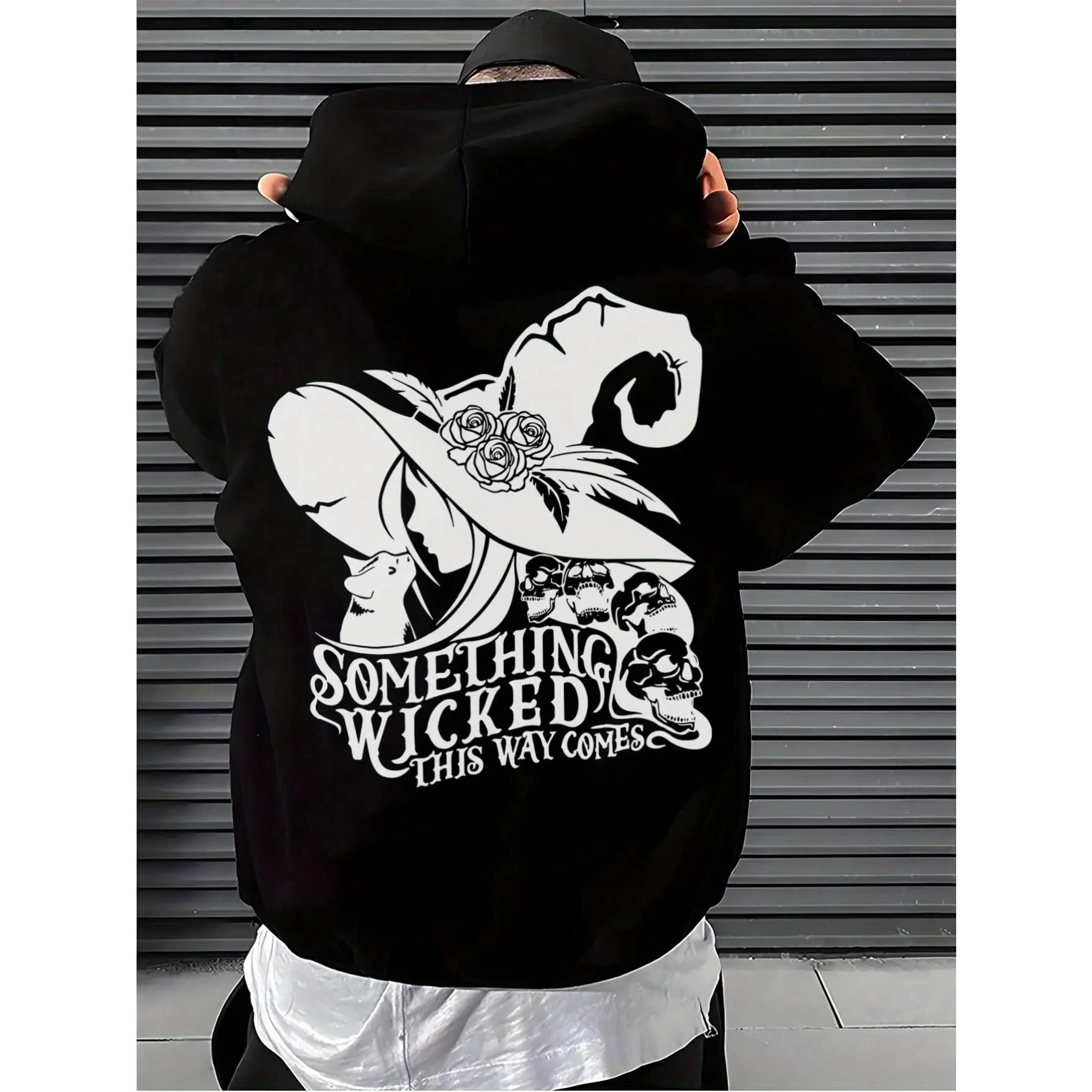 

Men Oversized Witchy Hoodie Halloween Something Wicked Graphic Sweatshirt Gothic Witch Print Streetwear Loose Top