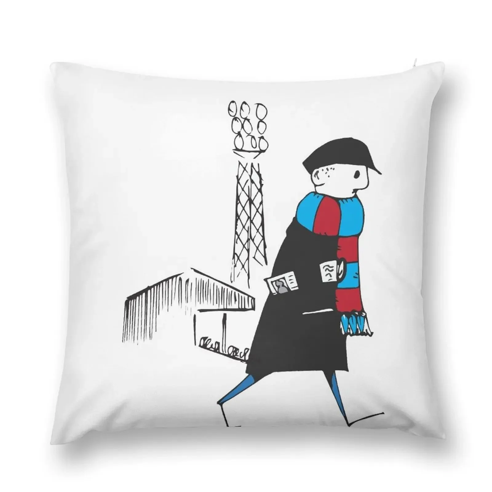 Flat cap Fan, Football Fan, Claret and Blue Scarf, Football Supporter, Illustrated Tribute Throw Pillow Sofas Covers pillow