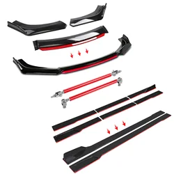 Universal Car Front Bumper Lip Body Kit+2M Side Skirt Spoiler Splitter+20CM Strut Rods For Honda For Nissan Car Body Protective