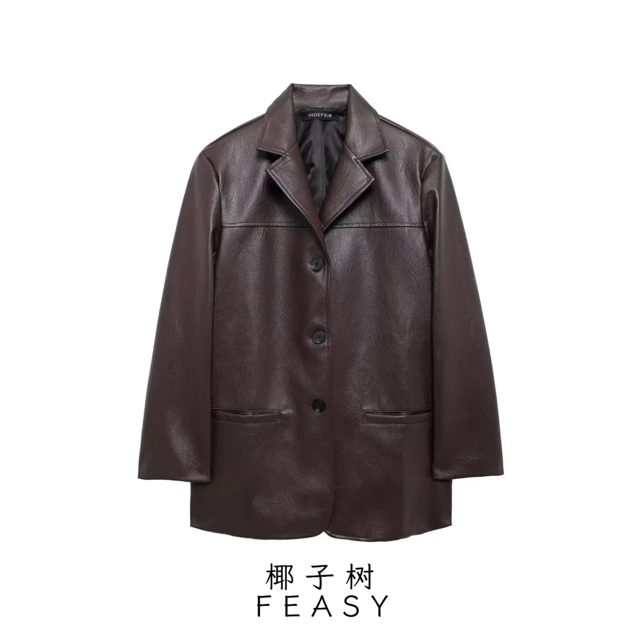 

Women's Fashion Leather Jacket Autumn Winter Simple Old Money Style European American Design Trade