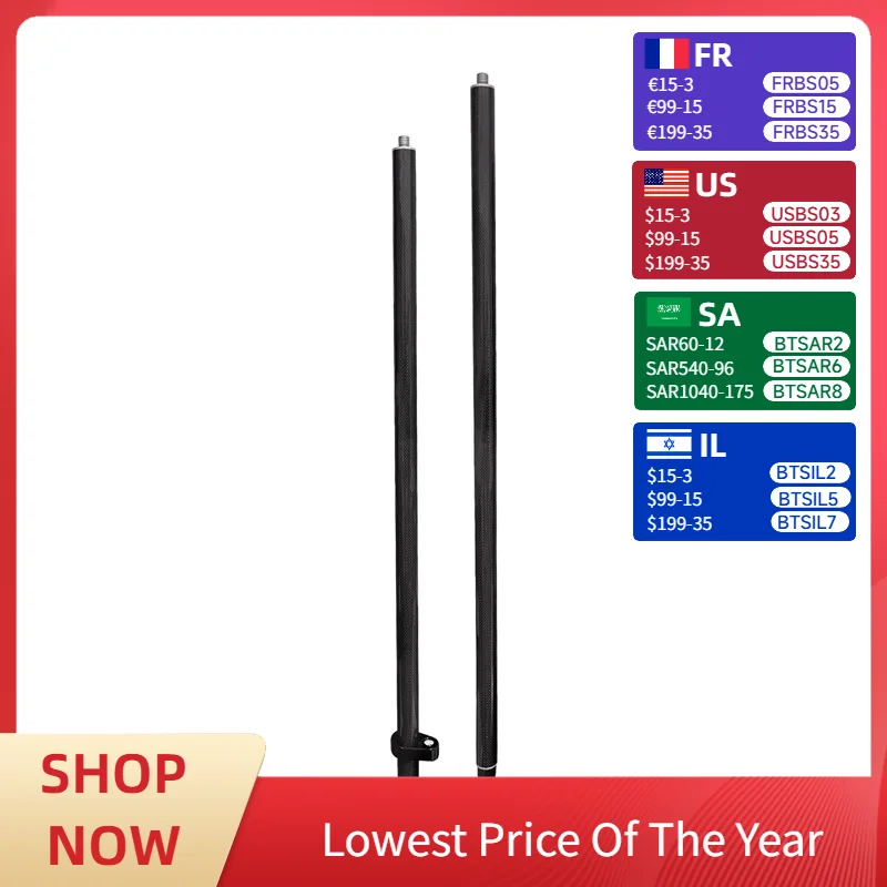 

Hot-selling 2m 2 Sections Carbon Fiber Pole 5 / 8 Thread with Bubble Black Prism Pole