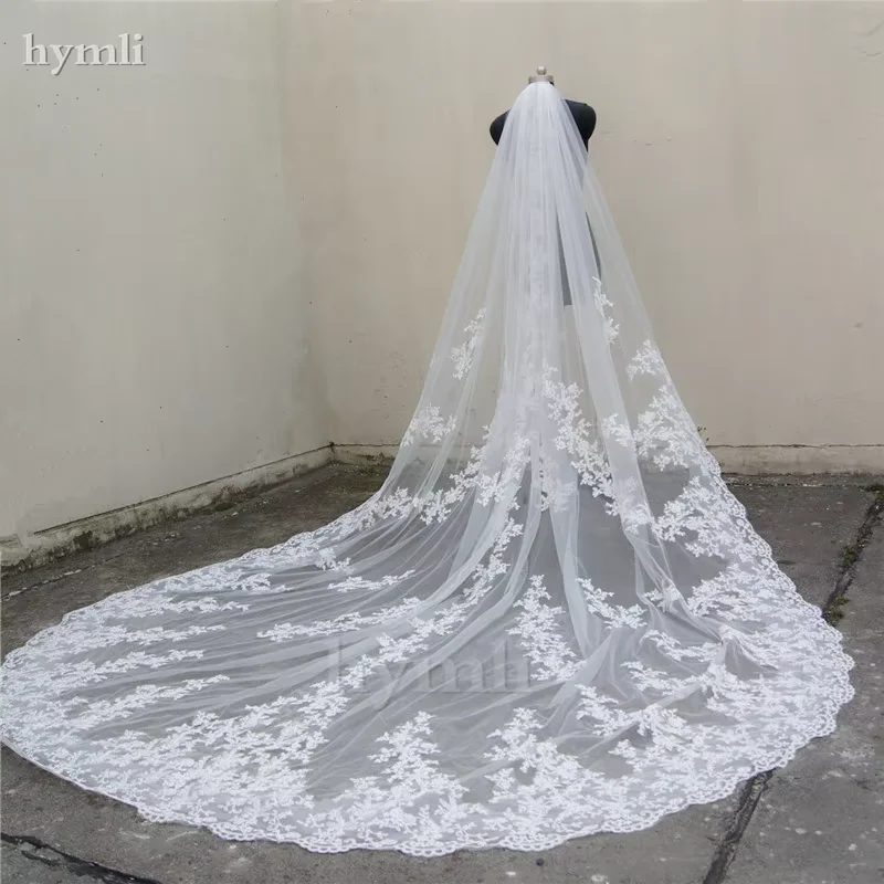 118 "طويلة، 110" واسعة 1 طبقة الدانتيل زين طرحة الزفاف طول الكاتدرائية الحجاب الزفاف مع مشط