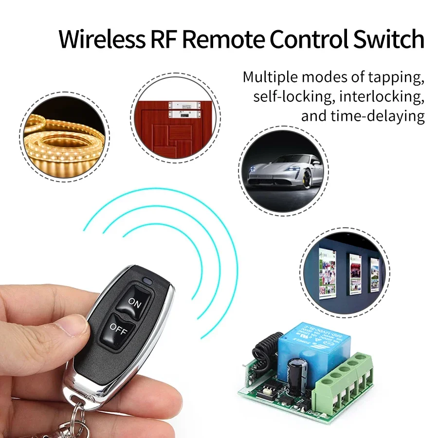RF433 Mhz Universal Gate Remote Control Switch DC 12V 10A Relay Receiver Mini Module Remote Control for Gate LED Garage Door