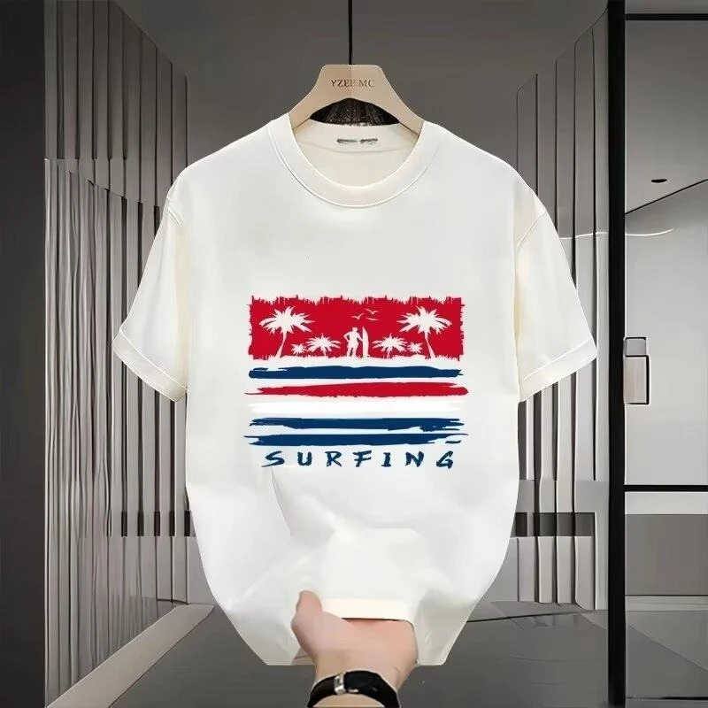

Футболка с принтом SURFING, красно-синяя футболка с пальмами, летний пляжный топ, рубашка в стиле костюмной уличной моды, повседневная одежда унисекс